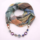 Women Fashion High Quality Floral Printed Chiffon Scarf Beaded Pendant Necklace