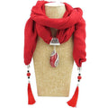 Women Oval Shape Gemstone Pendant Necklace Winter Tassel Scarf