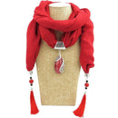 Women Oval Shape Gemstone Pendant Necklace Winter Tassel Scarf
