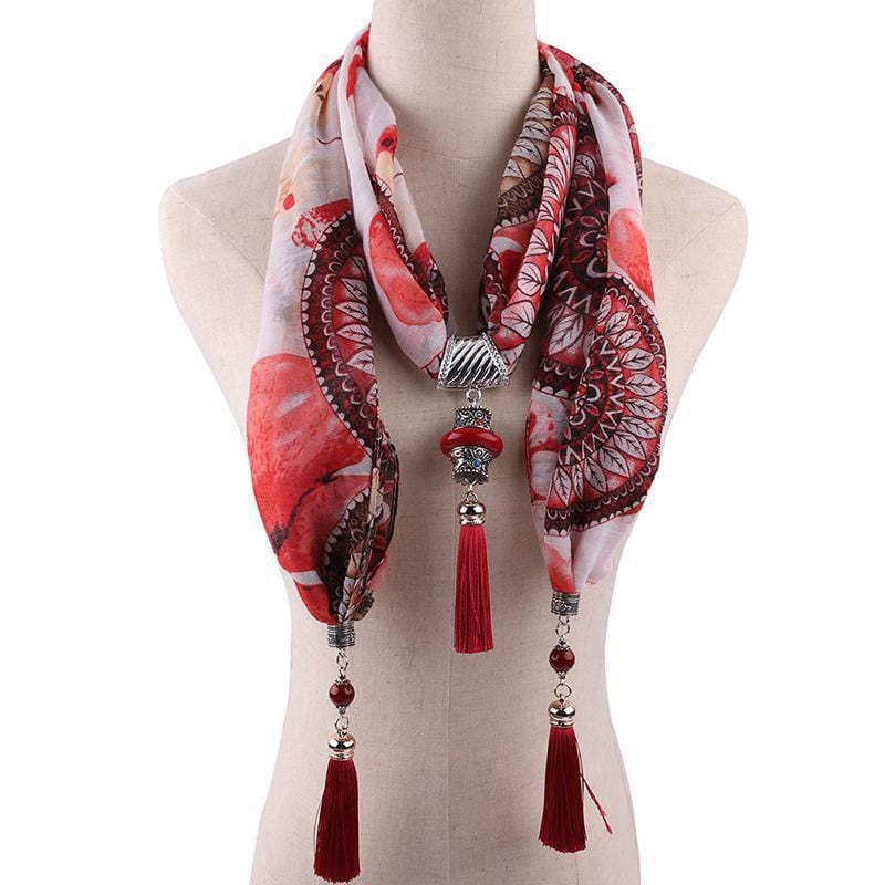 Women Bohemian Style Fashion Printed Scarf Tassel Necklace