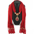 Women Classic Drop Pendant Necklace Solid Color Polyester Scarf