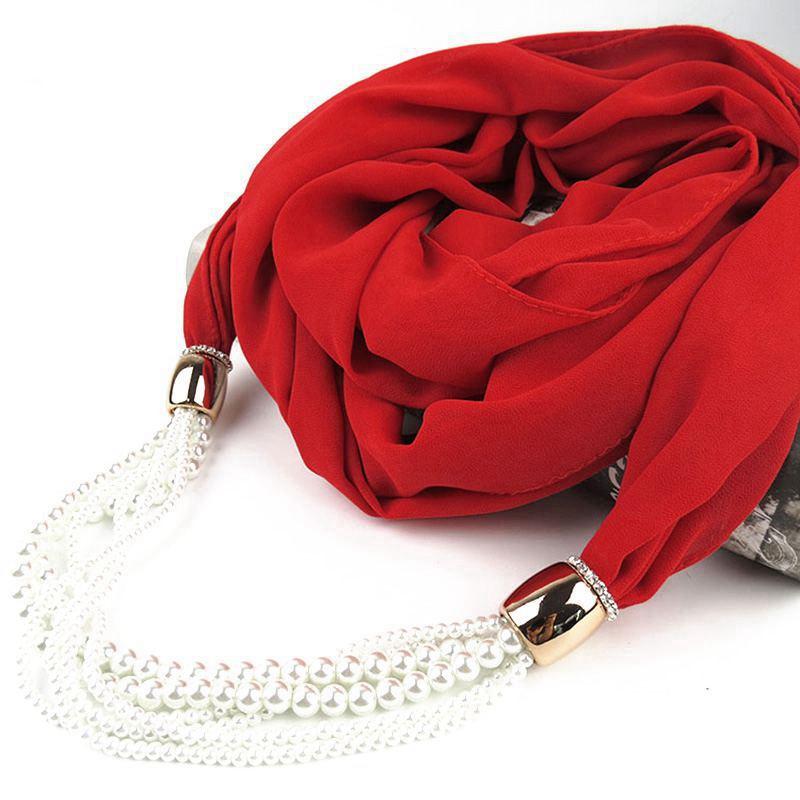Women Multilayer Crystal Beads Pendant Retro Ethnic Solid Color Scarf