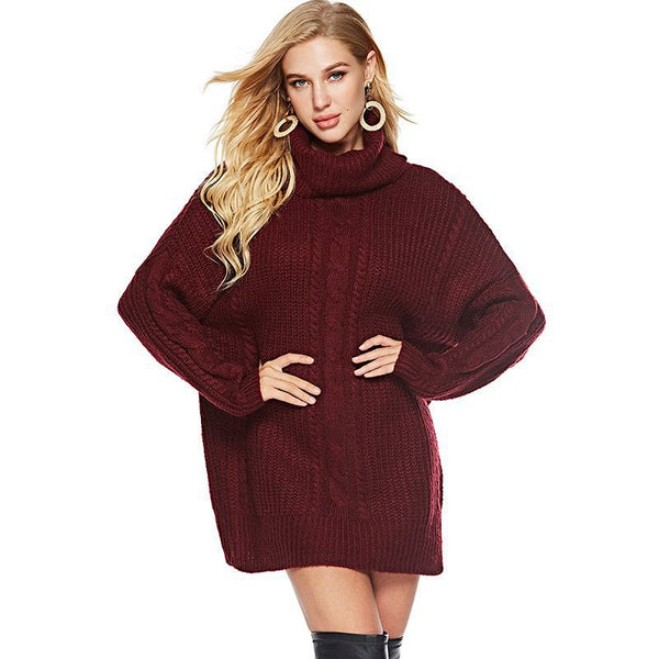 Comfortable Lazy Heap Collar Long Length Sweater Dress