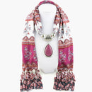 Fashion Floral Printed Women Long Scarf Drop Pendant Necklace