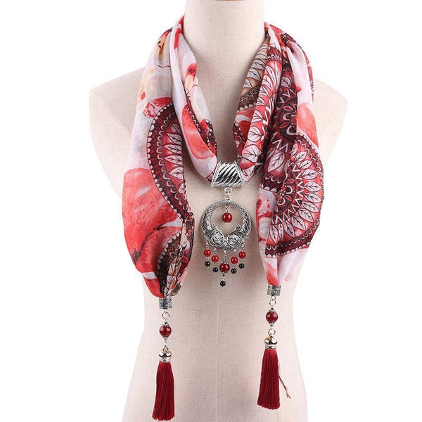 Women Bright Color Floral Printed Ethnic Style Tassel Pendant Scarf