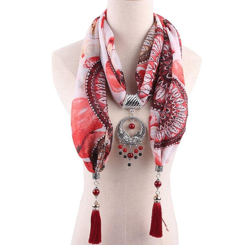 Women Bright Color Floral Printed Ethnic Style Tassel Pendant Scarf