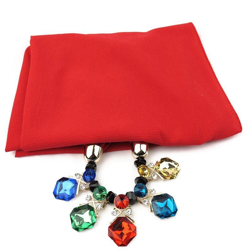 Women Multicolor Diamond Shape Gemstone Pendant Leisure Chiffon Scarf