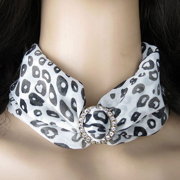 Elegant Women Fashion Rhinestone Ring Buckle Geometry Floral Printed Chiffon Scarf