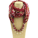 Fashion Crystal Beads Pendant Women Classic Plaid Pattern Chiffon Scarf