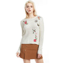 Women Comfortable Loose Pattern Casual Style Sweet Floral Embroidered Sweater