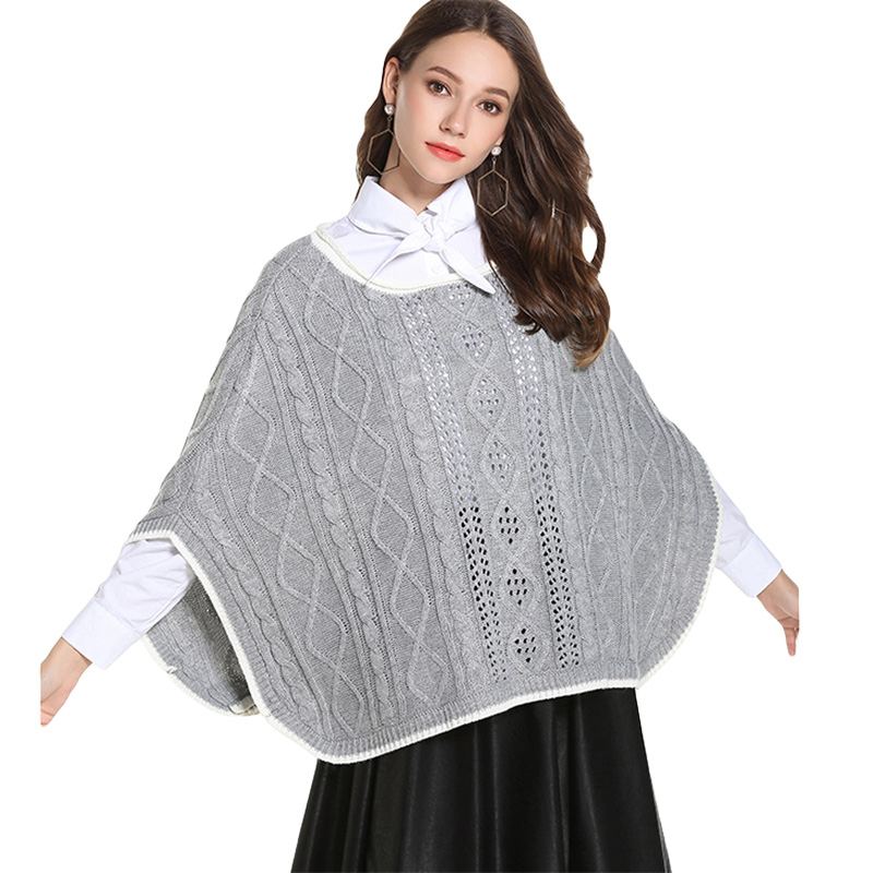 Elegant Women Vintage Style Solid Color Pullover Knitting Cloak