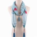 Women Fashion Ethnic Style Unique Color Blocking Tassel Pendant Scarf