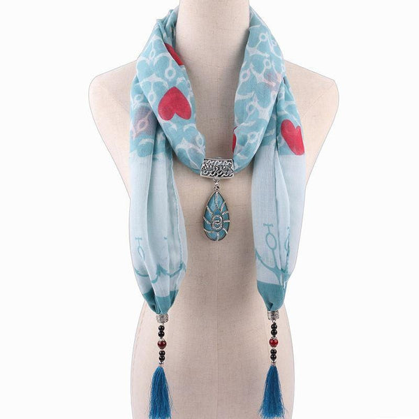 Women Fashion Ethnic Style Unique Color Blocking Tassel Pendant Scarf
