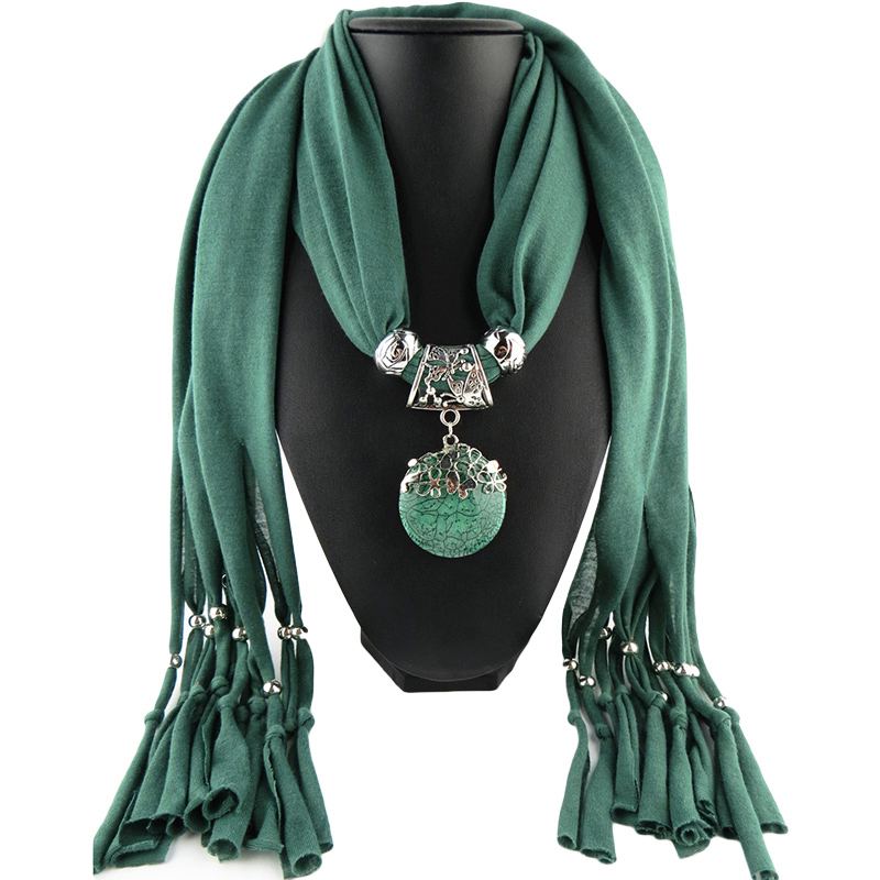 Fashion Round Resin Beads Pendant Women Solid Color Polyester Scarf