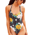 Good Quality Women Floral Printed Stripes Design One-piece Swimsuit