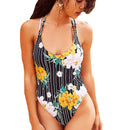 Good Quality Women Floral Printed Stripes Design One-piece Swimsuit