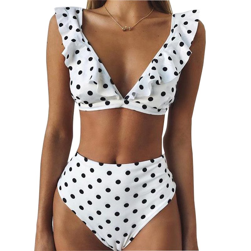 Classic Polka Dot Printed Women High-waisted 2 Pieces Tankini Swimwear