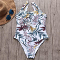 One-piece Design Elegant Women Tropical Leaves Print Swimsuit