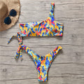 Fashion Multicolor Giraffe Printed Unique One-shoulder Sexy Bikini Swimwear