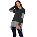 Fashion Women Unique Color Blocking Design Stripes Print Irregular Long T-shirt