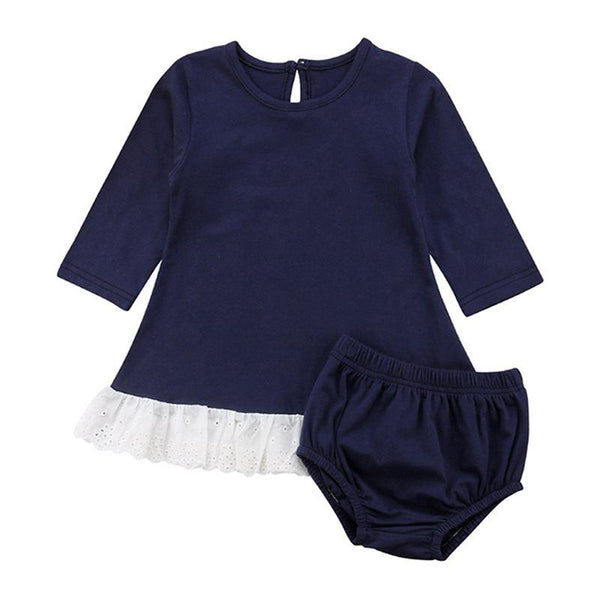 2 Pcs Set Girls Patchwork Round Neck Long Tops And Elastic Waist Shorts