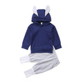 2 Pcs Set Babies Solid Color Bunny Ear Pattern Hoodies And Pants
