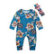 2 Pcs Set Baby Girls Floral Printed Long Sleeves Romper And Sequins Headband