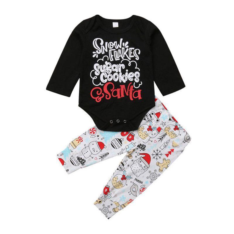 Babies Cotton Letter Printed Bodysuits And Christmas Snowman Pants