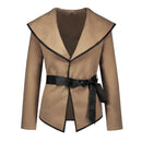 Women Casual Style Unique Lace-up Design Big Lapel Collar Coat