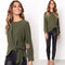 Fashion Solid Color Loose Pattern Irregular Hemline Lace-up Design Blouse