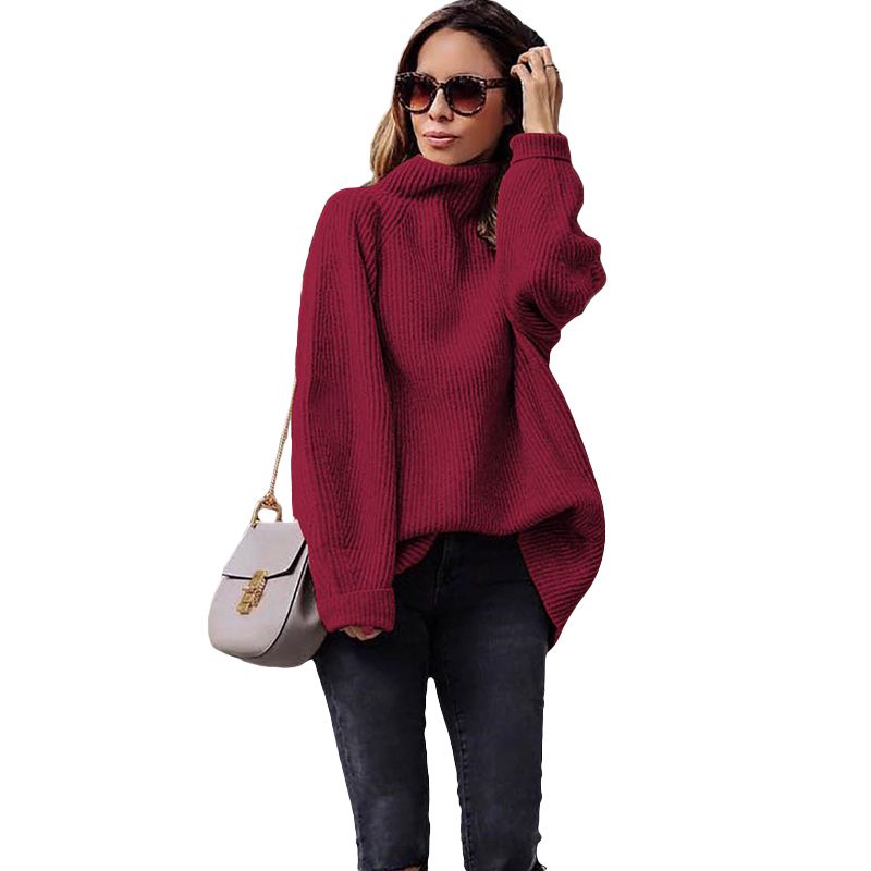 Fashion Casual Style Heap Collar Women Loose Pattern Dolman Sleeves Sweater