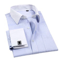 Fashionable Men Cotton Long Sleeves Check Printed French Cufflinks Shirt