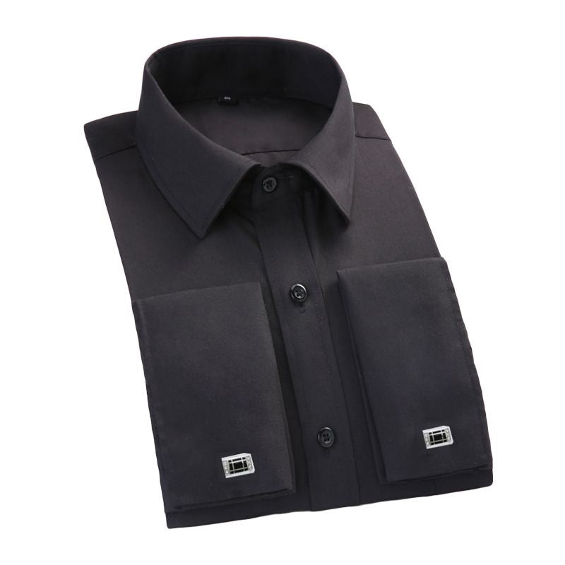 Men Cotton Long Sleeves Solid Color Office French Cufflinks Large Size Shirt