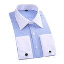 Fashionable Men Cotton Long Sleeves Stripes Printed Large Size French Cufflinks Shirt