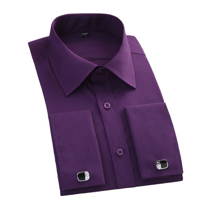 Men Cotton Long Sleeves Solid Color Office French-cuffed Shirt