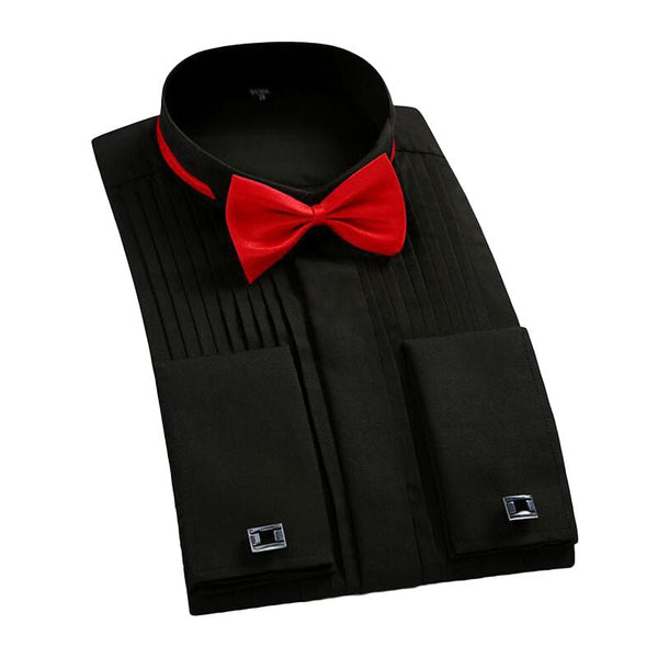 3 Pcs Set Men Cotton Solid Color Swallow Collar French Cufflinks Shirt And Bow Tie