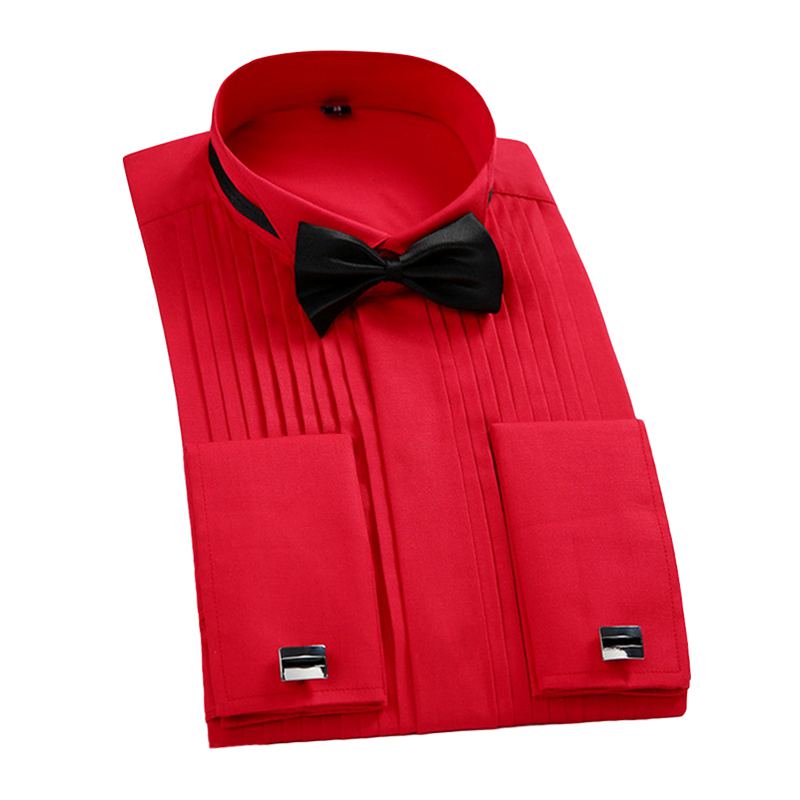 3 Pcs Set Men Cotton Solid Color Swallow Collar French Cufflinks Shirt And Bow Tie