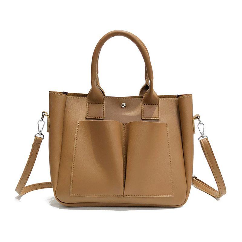 Hot Sale Graceful Women Solid Color PU Leather Large Capacity Tote Bag