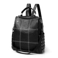Fashion School Boy And Girl Classic Plaid Pattern Black Color PU Backpack