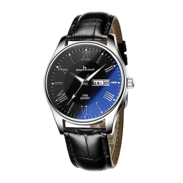 High Quality Men Fashion Blue Ray Leather Band Quartz Watch
