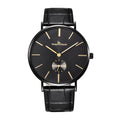 Men Fashion Unisex Style Ultrathin Dial Plate Leather Steel Band Watch