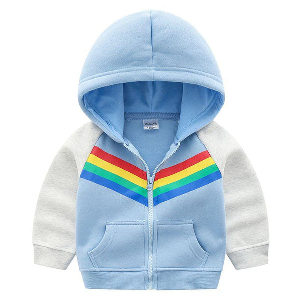 Casual Boys Cotton Rainbow Pattern Zipper Hooded Jackets