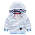 Boys Soft Cotton Cute Shark Printed Stripes Hooded Coat