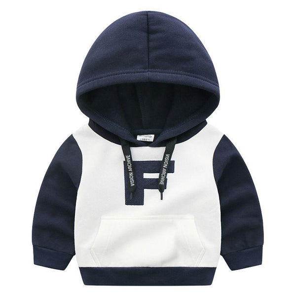 Boys Cotton Letter Embroidered Patchwork Hoodies