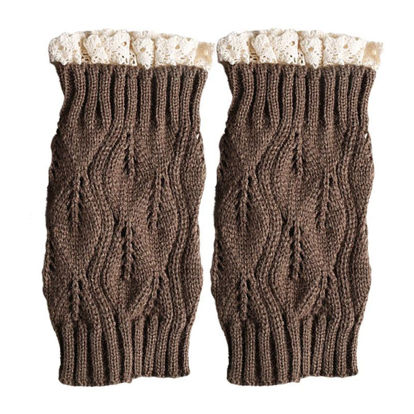 Fashion Short Length Lace Edge Solid Color Knitted Leg Warmers
