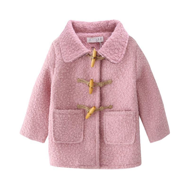 Winter Warm Outerwear Long Sleeves Horn Button Girls Coat