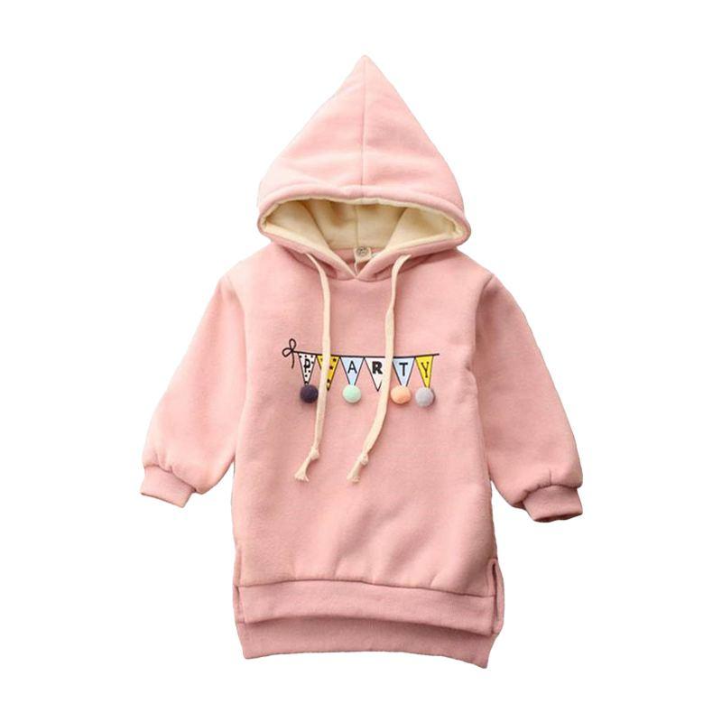 Girls Thickened Cotton Letter Printed Long Sleeves Hooded Dress