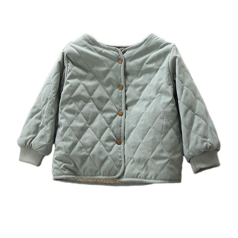 Casual Girls Solid Color Diamond  Pattern Fleece-lined Coat