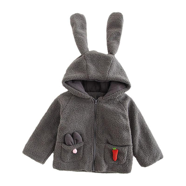 Cute Bunny Ear Pattern Hooded Teddy Coat For Girls