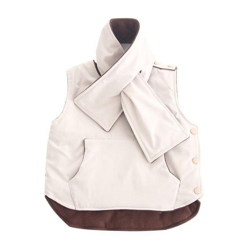 2 Pcs Set Kid Warm Sleeveless Pocket Button Vest And Scarf